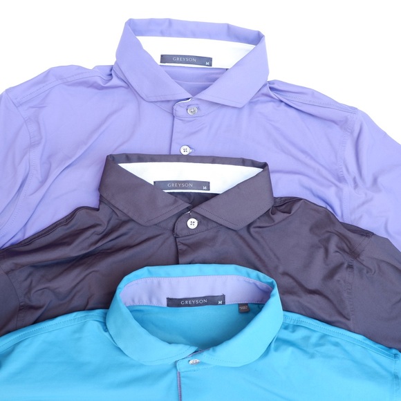 Greyson Other - Greyson Golf Polo Performance Shirt Mens Medium Purple Black Teal Blue LOT OF 3